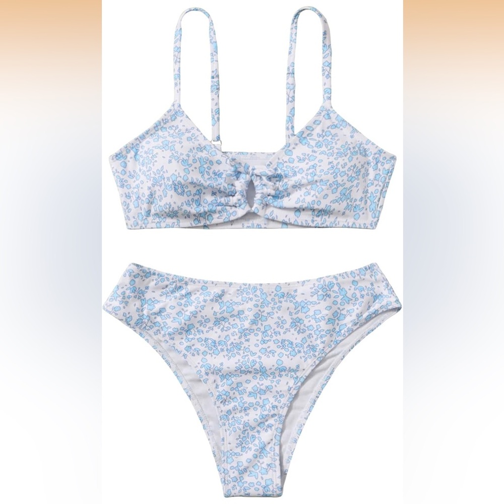 NWT COZYEASE Girls' 2 Piece Ditsy Floral Print Knot Front Ruched Bikini Swimsuit